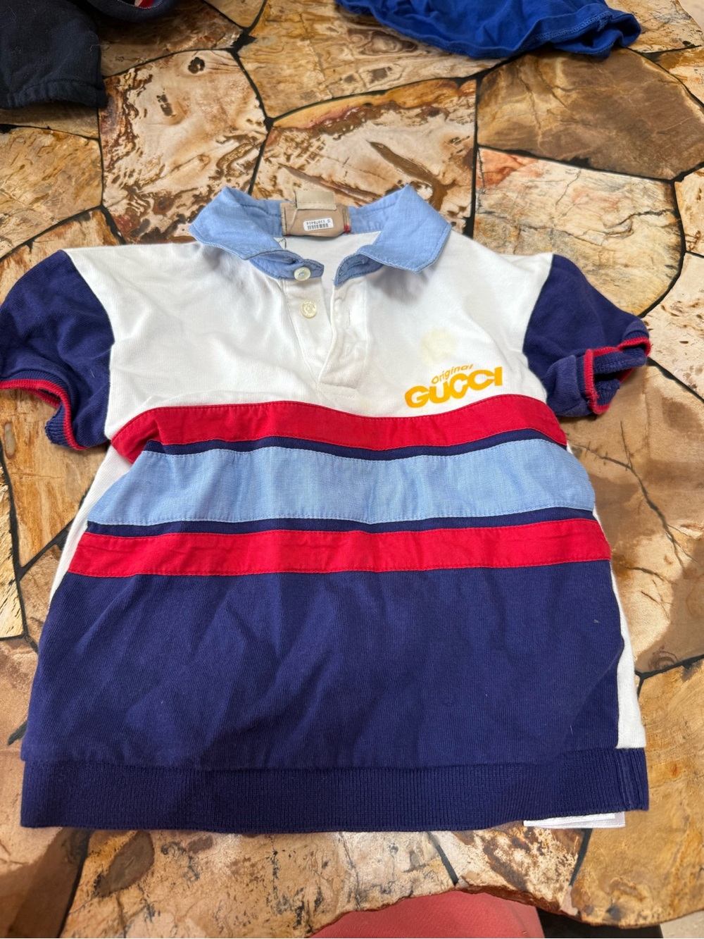 Gucci Kids Polo in White, Navy, Red & Light Blue